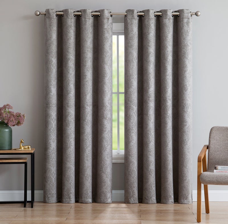 LinenZone Pair of Extra Long Gray Bedroom Curtains. These Modern Decor Black Out Curtains are Great Choice as Bedroom Window Curtains or Nursery Blackout Curtains. (Evelyn 54 x 96 Light Grey) - Image 1